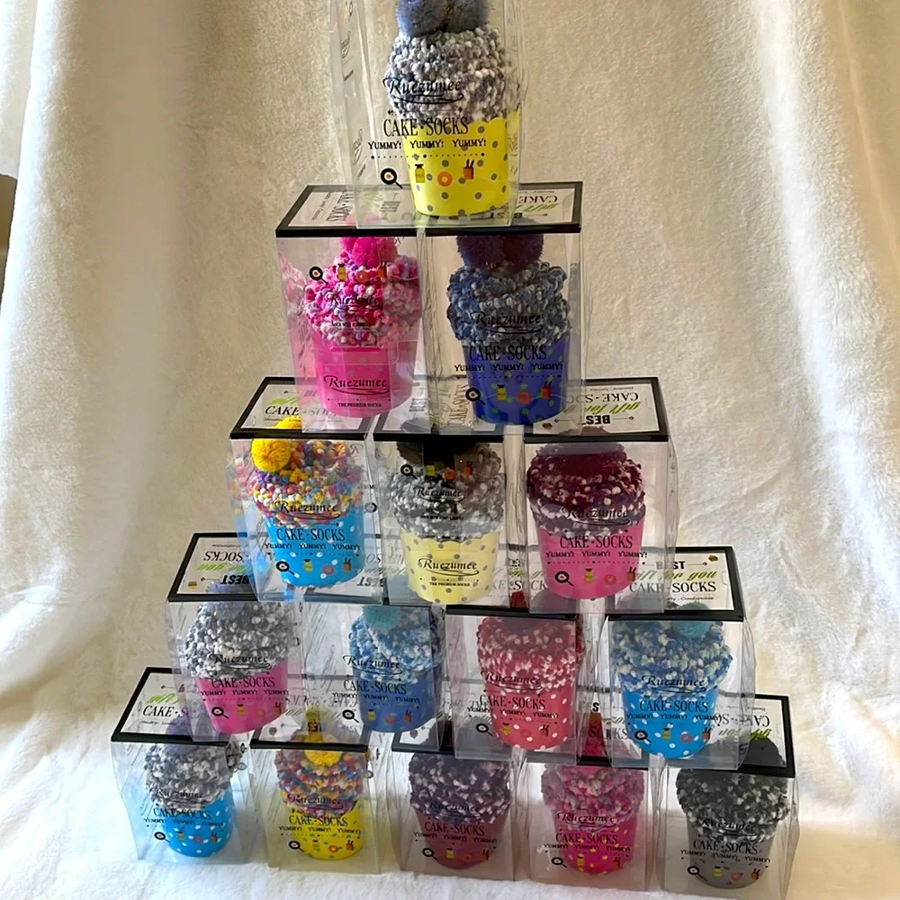Confetti Cupcake Socks with Pom Poms in Box